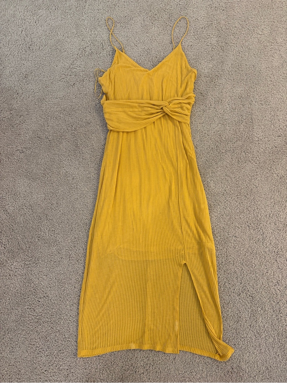 Express Mustard Yellow Twist-Waist Midi Dress